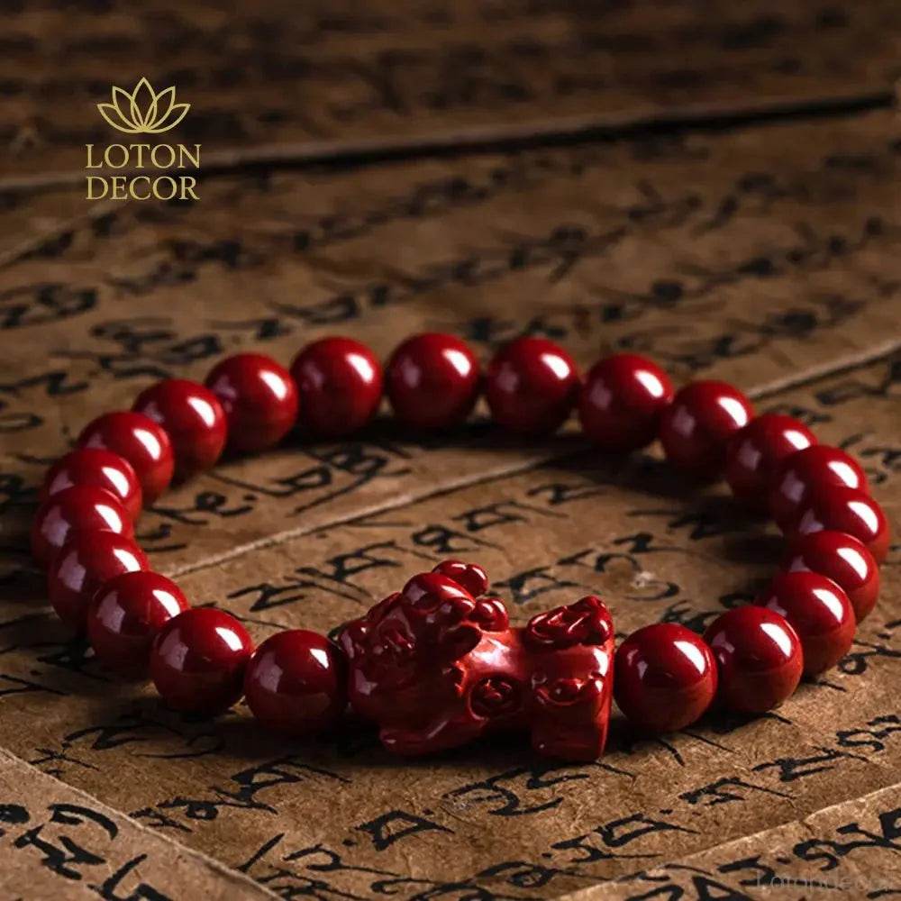 Cinnabar Pixiu Bracelet – Feng Shui Good Fortune Amulet - Loton Decor