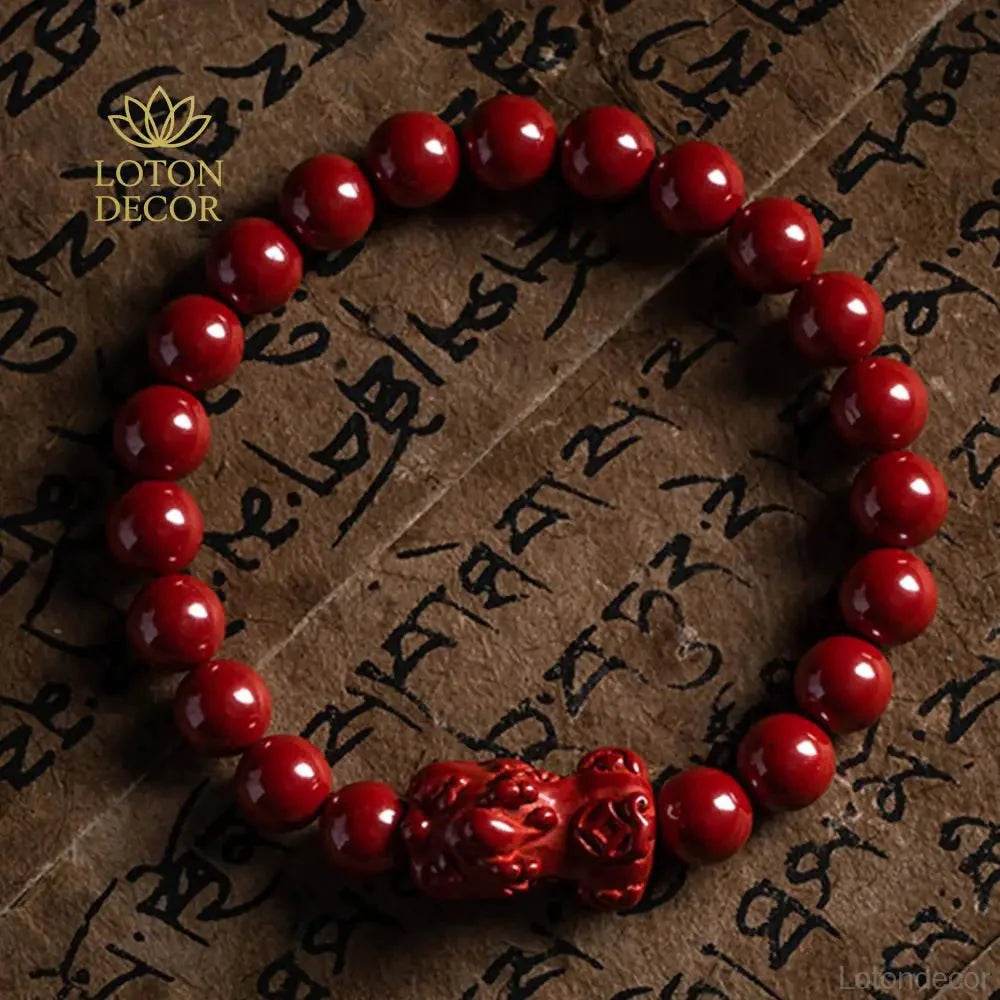 Cinnabar Pixiu Bracelet – Feng Shui Good Fortune Amulet - Loton Decor