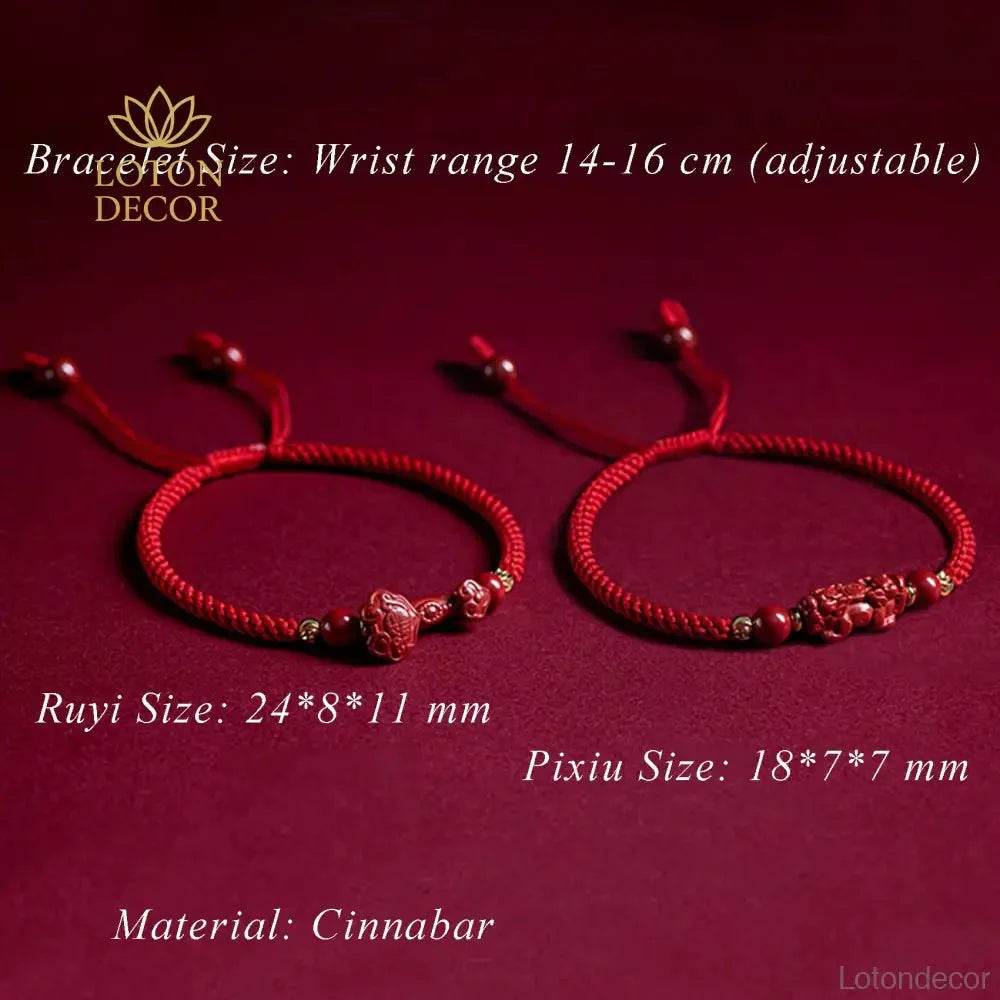 Cinnabar Pixiu Bracelet – Feng Shui Red String Lucky Gemstone Charm - Loton Decor