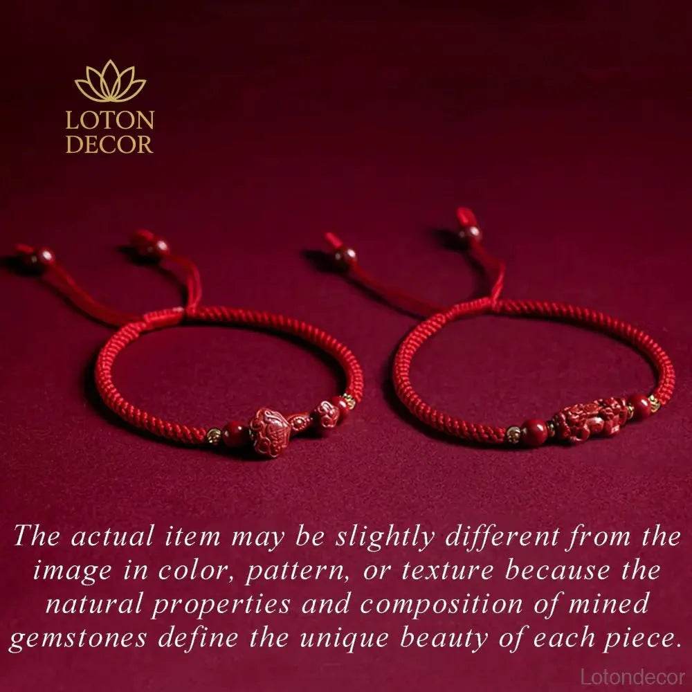 Cinnabar Pixiu Bracelet – Feng Shui Red String Lucky Gemstone Charm - Loton Decor