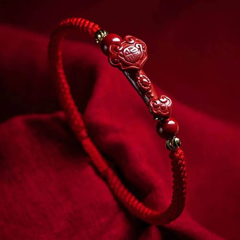 Cinnabar Pixiu Bracelet – Feng Shui Red String Lucky Gemstone Charm - Loton Decor