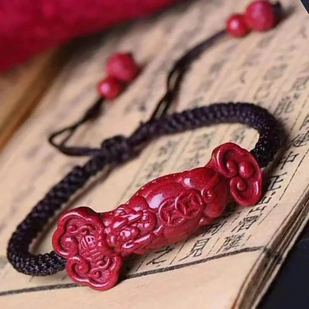 Cinnabar Pixiu Bracelet – Ruyi Lucky Mantra Amulet - Loton Decor