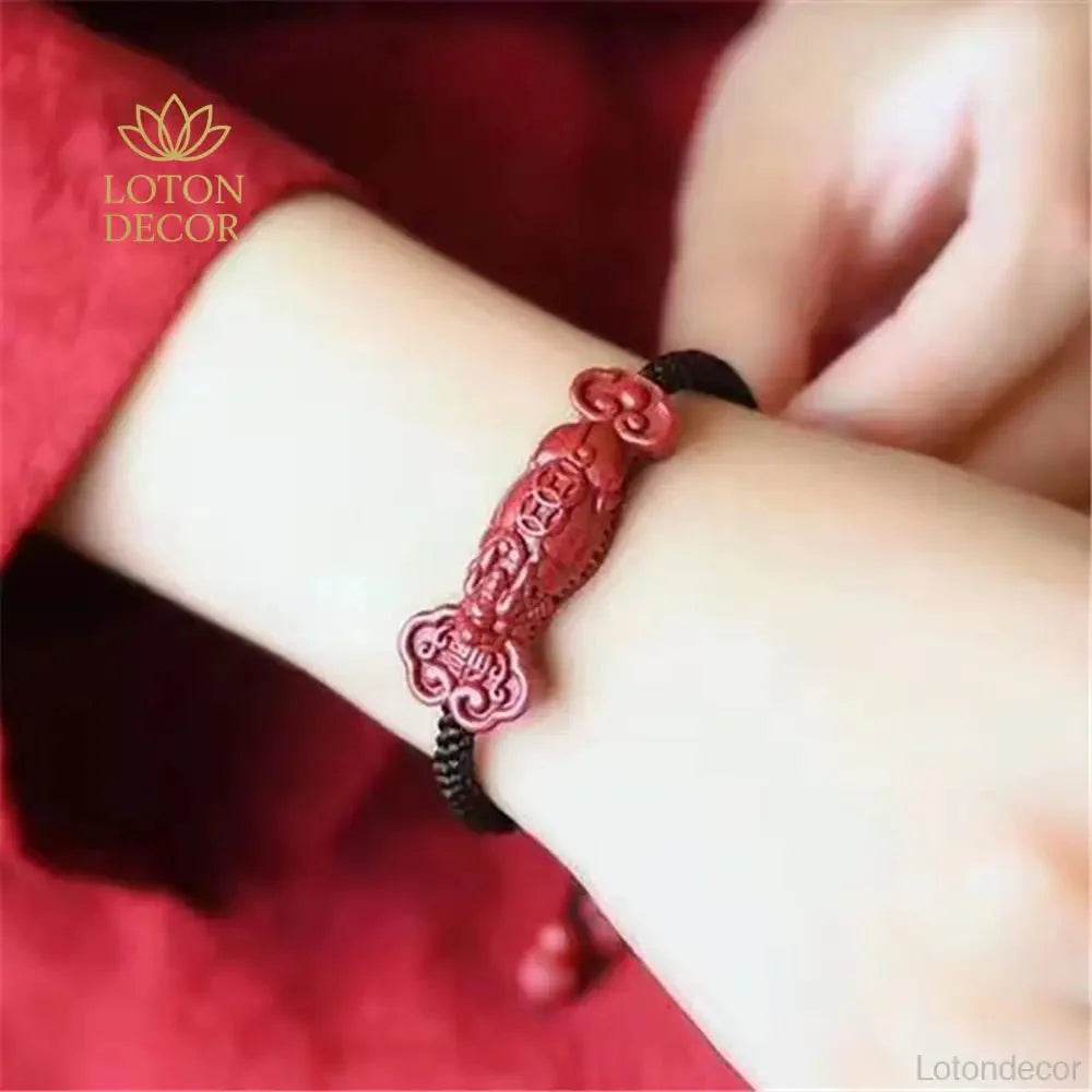 Cinnabar Pixiu Bracelet – Ruyi Lucky Mantra Amulet - Loton Decor