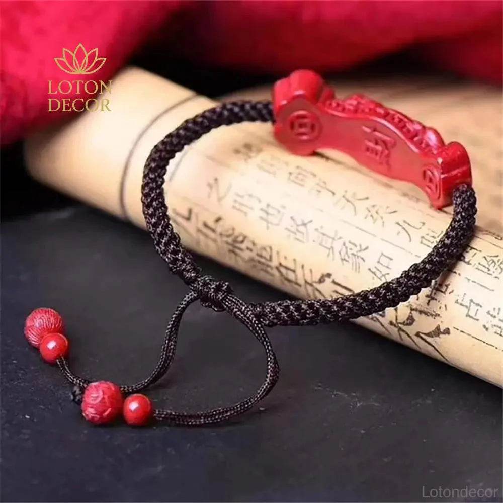 Cinnabar Pixiu Bracelet – Ruyi Lucky Mantra Amulet - Loton Decor