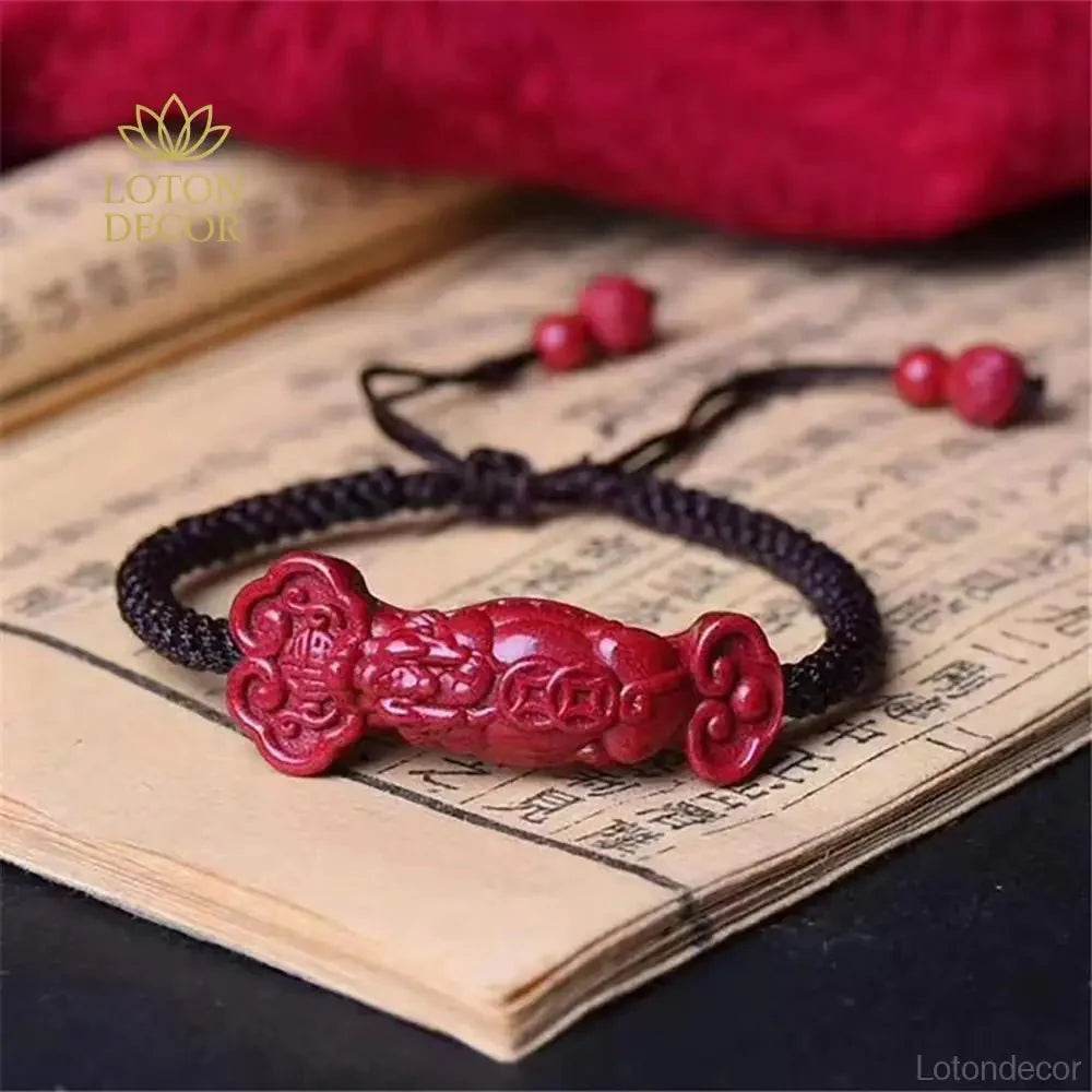 Cinnabar Pixiu Bracelet – Ruyi Lucky Mantra Amulet - Loton Decor