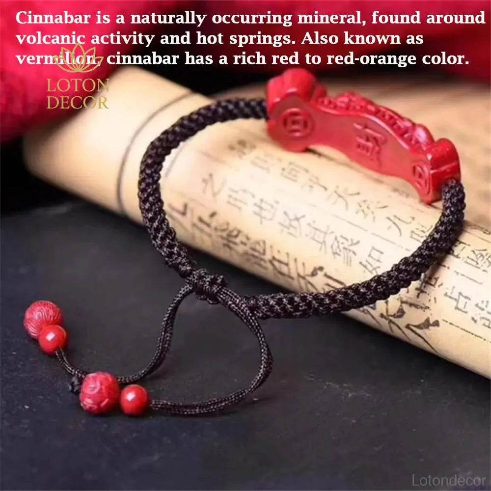 Cinnabar Pixiu Bracelet – Ruyi Lucky Mantra Amulet - Loton Decor