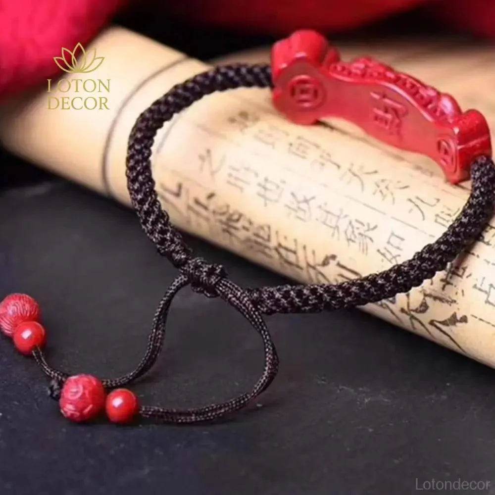 Cinnabar Pixiu Mantra Bracelet – Wealth Luck for Women - Loton Decor