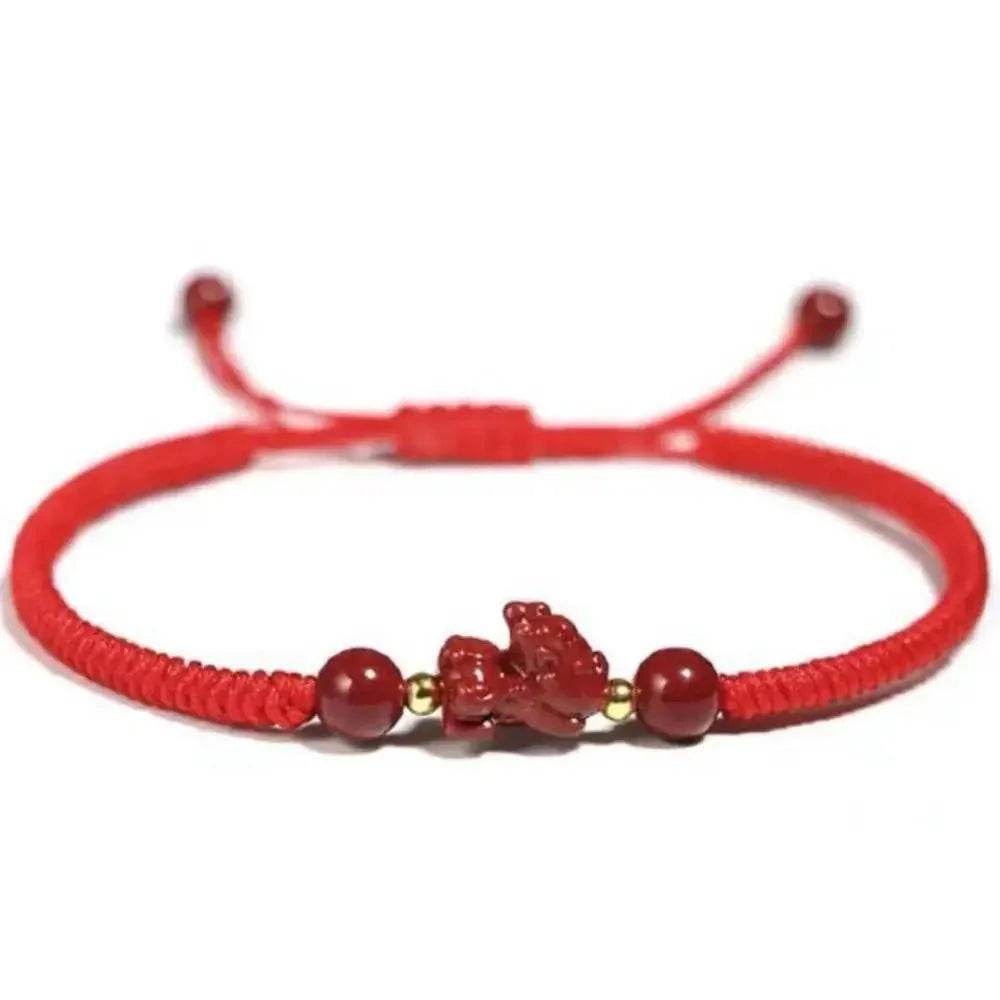 Cinnabar Pixiu Wealth Bracelet – Adjustable Feng Shui Amulet - Loton Decor