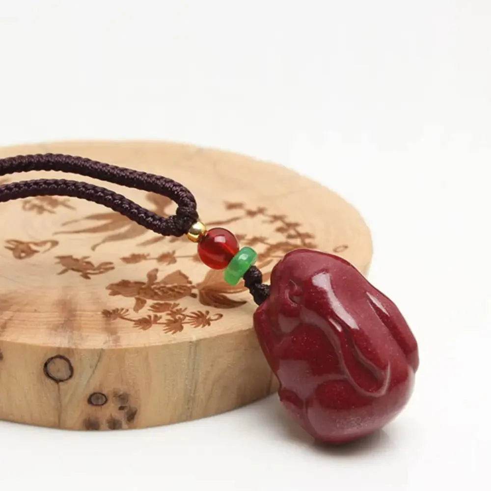 Cinnabar Rabbit Zodiac Necklace – Feng Shui Quartz Amulet - Loton Decor