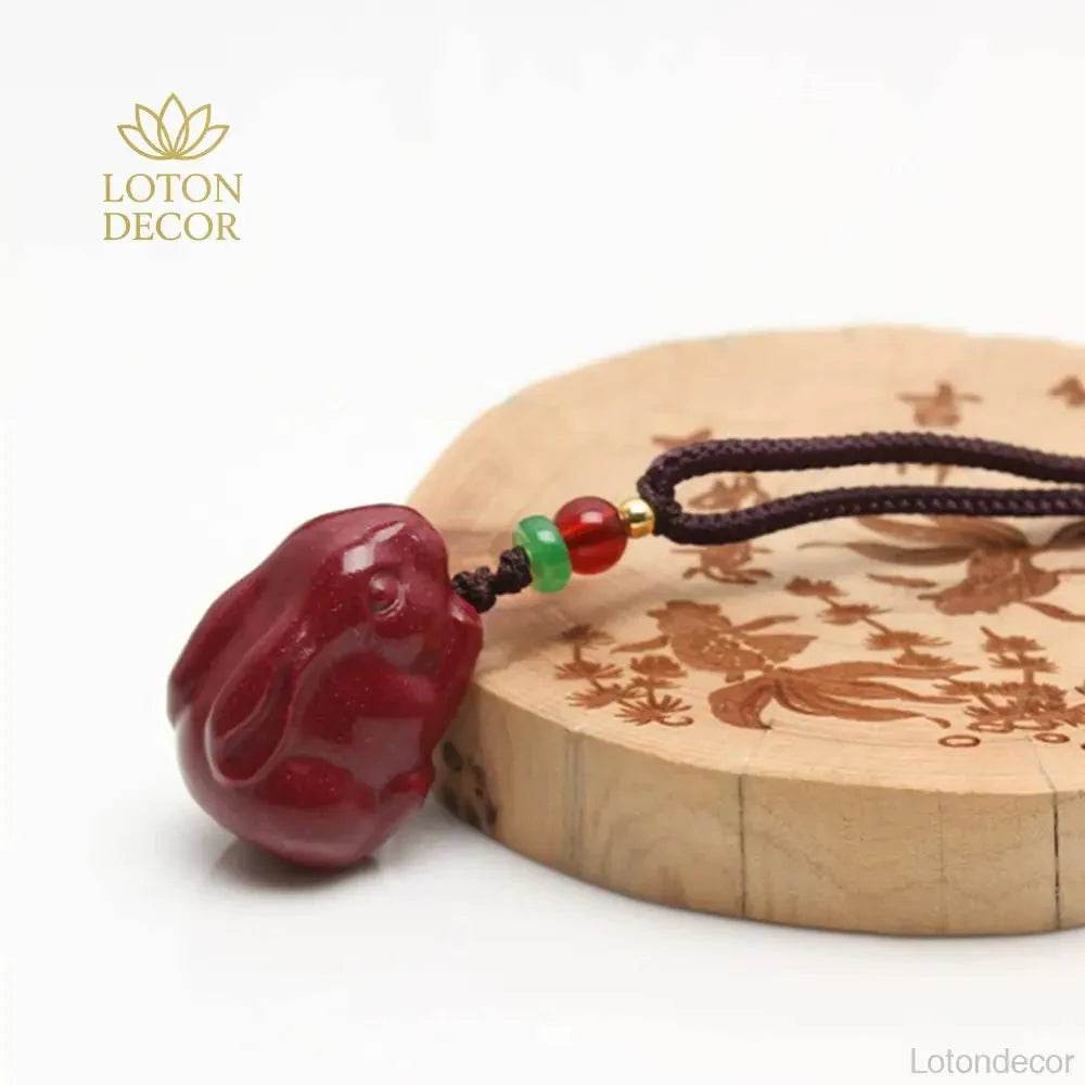 Cinnabar Rabbit Zodiac Necklace – Feng Shui Quartz Amulet - Loton Decor