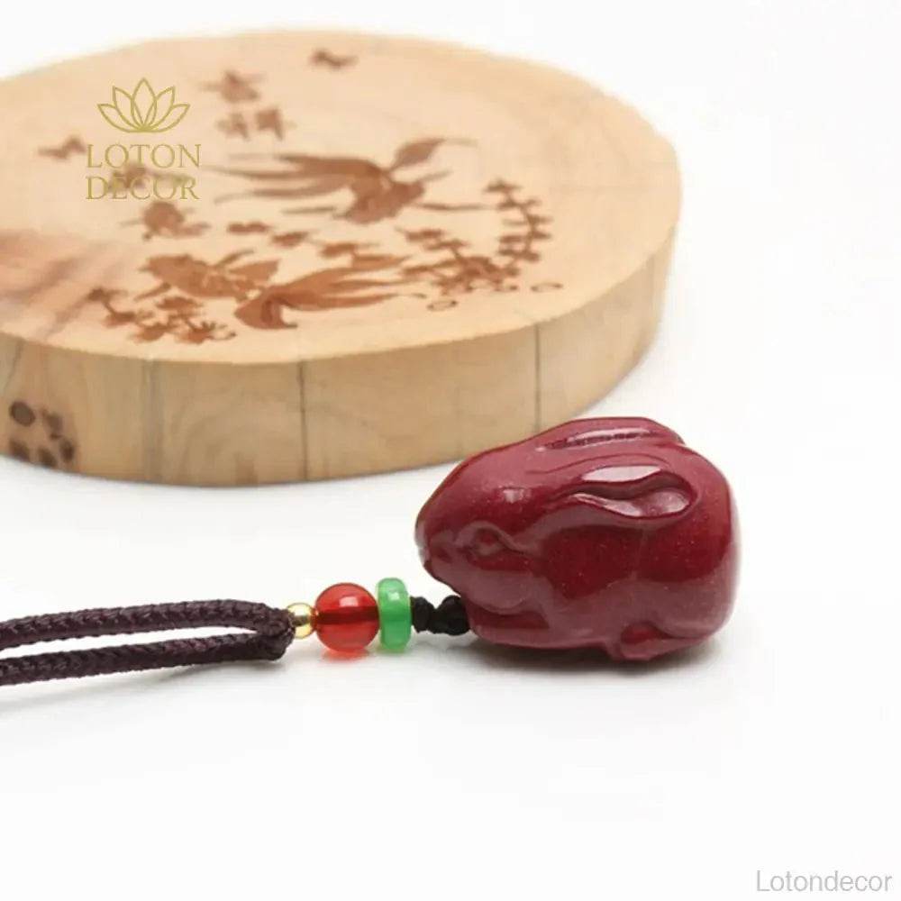 Cinnabar Rabbit Zodiac Necklace – Feng Shui Quartz Amulet - Loton Decor