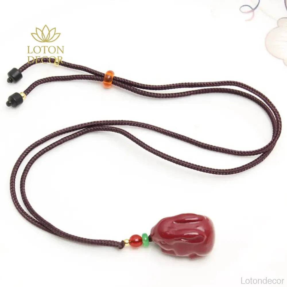 Cinnabar Rabbit Zodiac Necklace – Feng Shui Quartz Amulet - Loton Decor