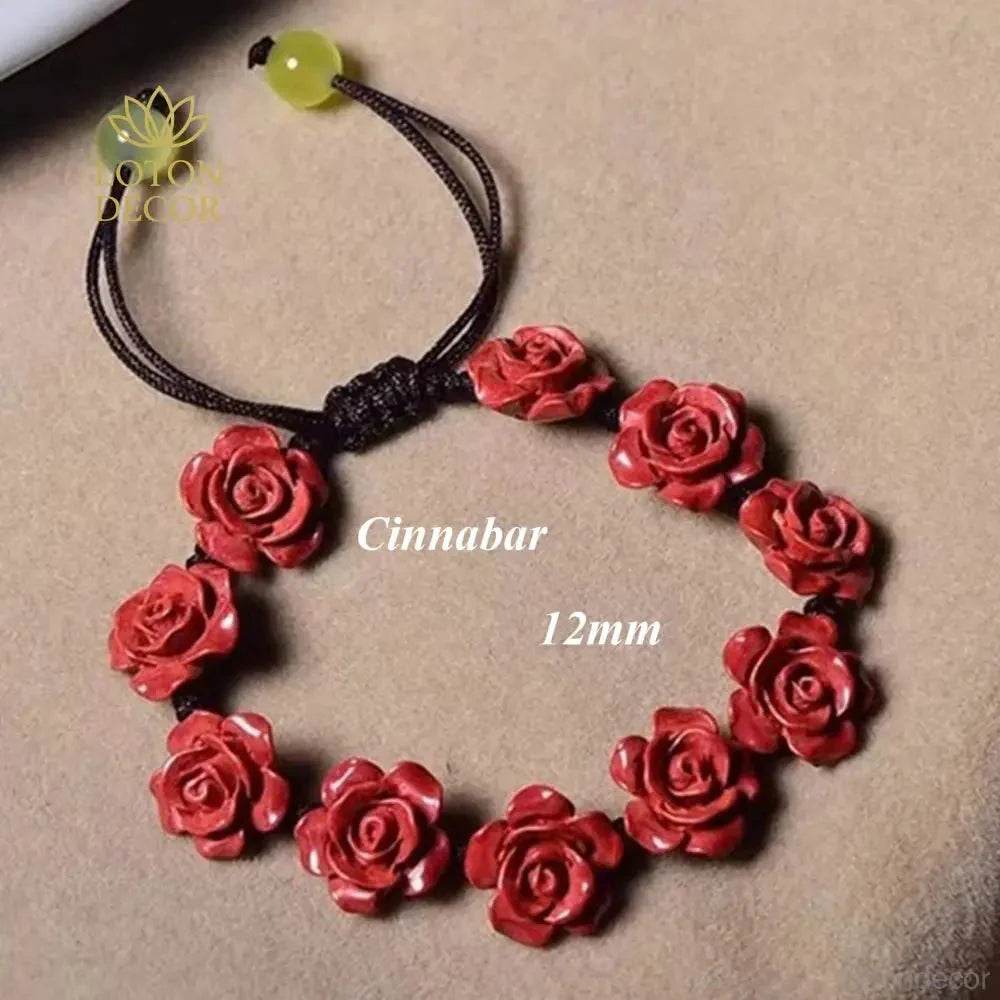 Cinnabar Rose Charm Bracelet – 12mm Lucky Crystal Beads - Loton Decor