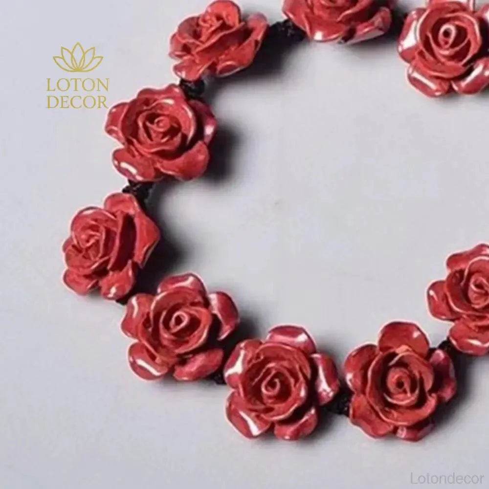 Cinnabar Rose Charm Bracelet – 12mm Lucky Crystal Beads - Loton Decor