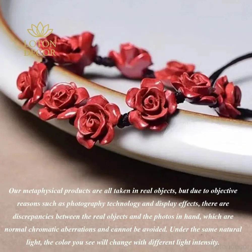Cinnabar Rose Charm Bracelet – 12mm Lucky Crystal Beads - Loton Decor