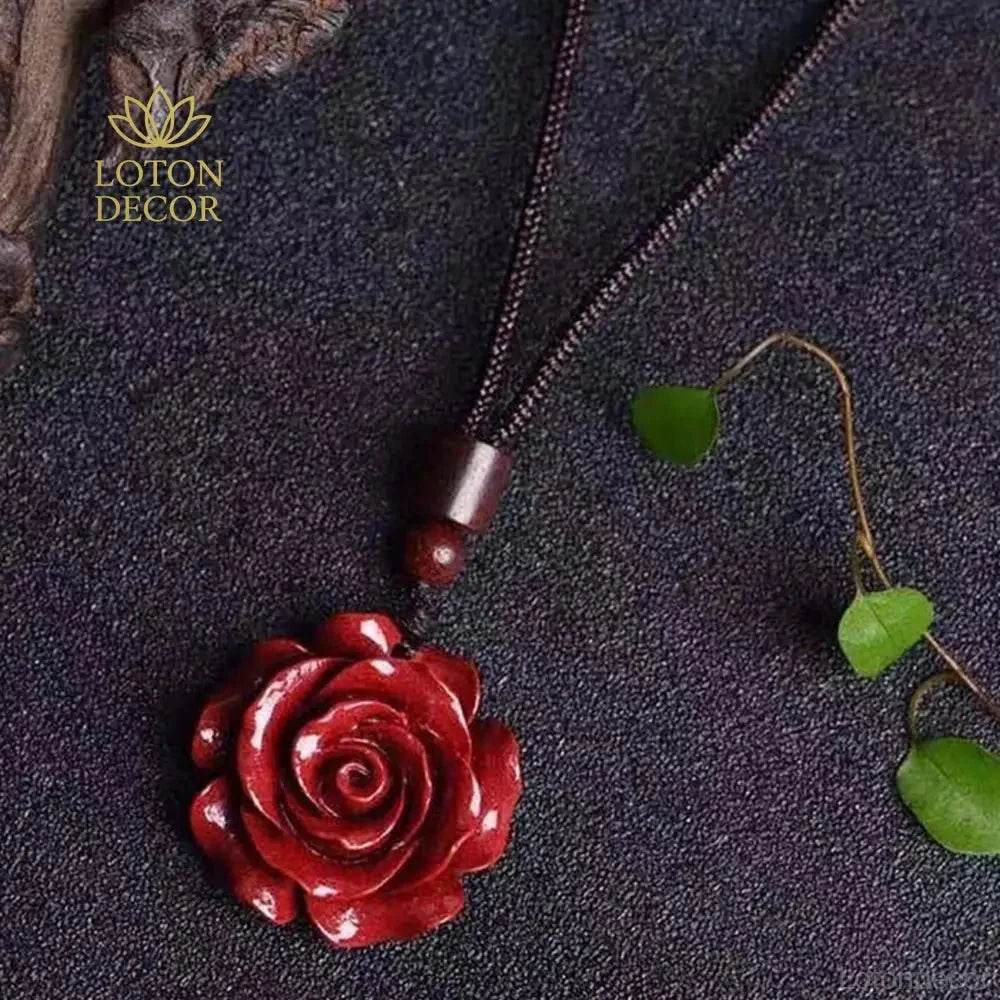 Cinnabar Rose Necklace – Feng Shui Love & Wealth Lucky Amulet - Loton Decor