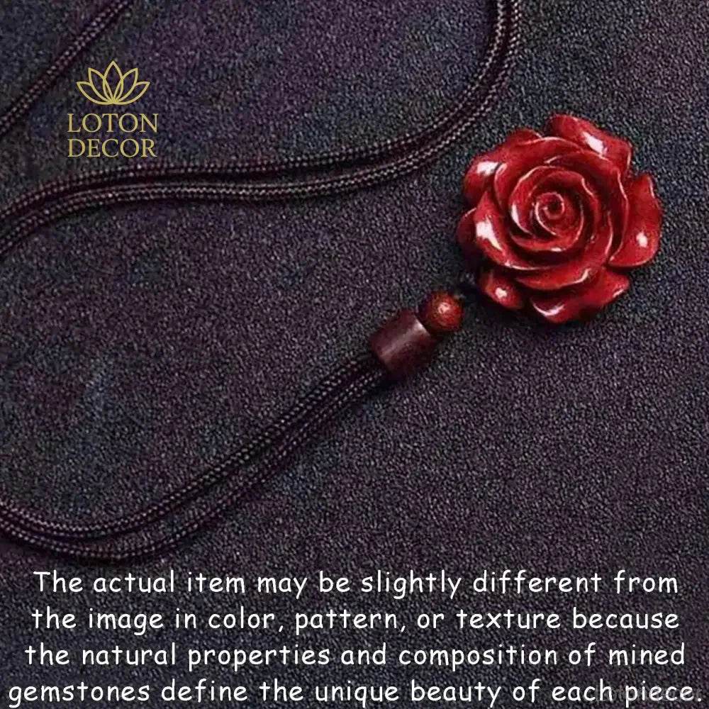 Cinnabar Rose Necklace – Feng Shui Love & Wealth Lucky Amulet - Loton Decor