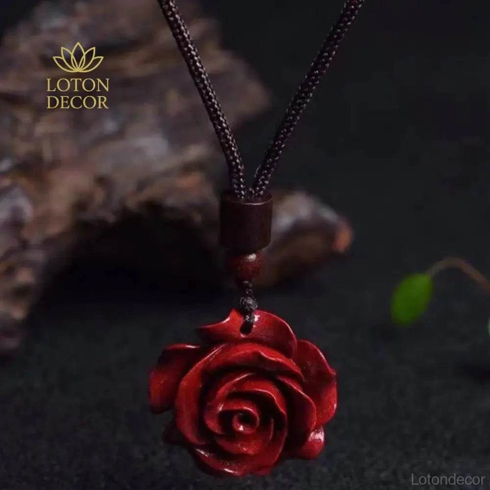 Cinnabar Rose Necklace – Feng Shui Love & Wealth Lucky Amulet - Loton Decor
