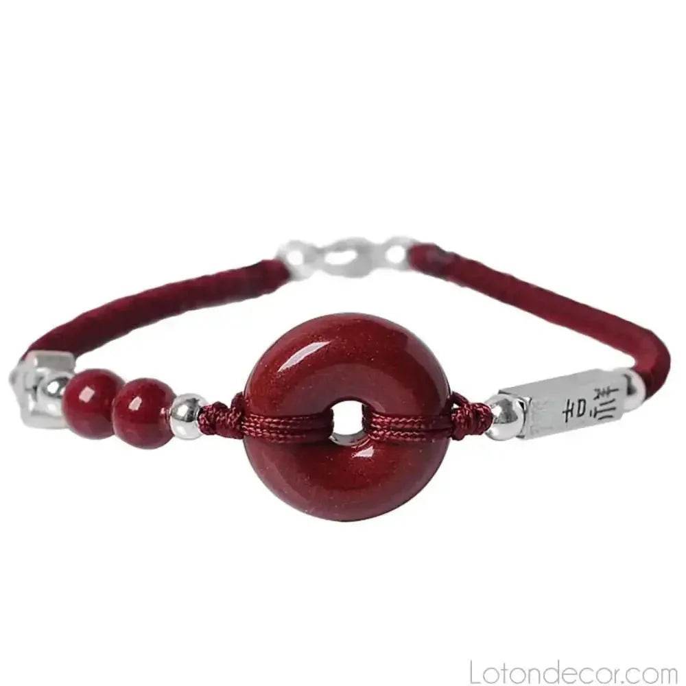Cinnabar Silver Coin Bracelet – Red Peace Button Wealth Amulet - Loton Decor