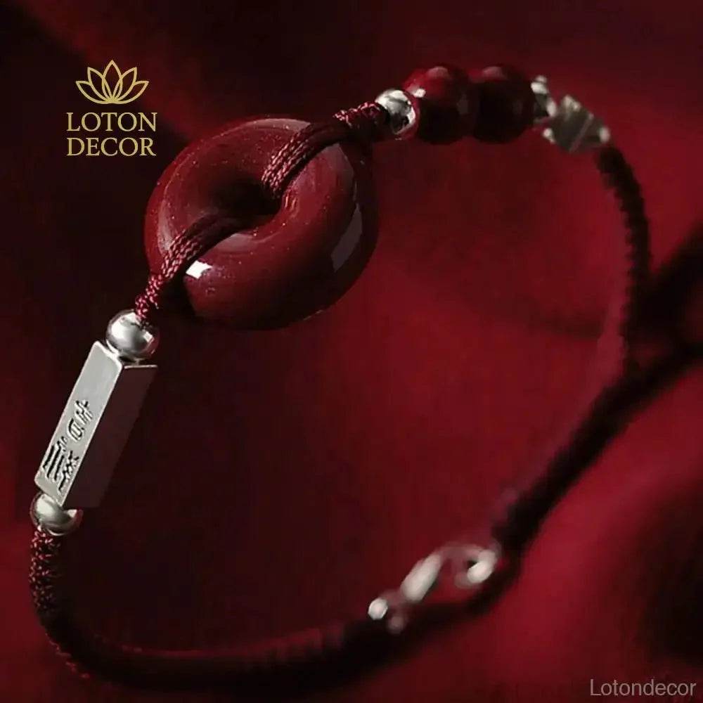 Cinnabar Silver Coin Bracelet – Red Peace Button Wealth Amulet - Loton Decor