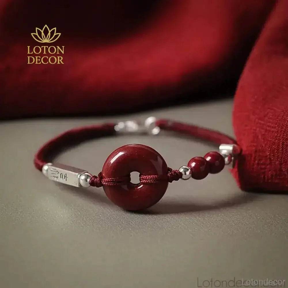 Cinnabar Silver Coin Bracelet – Red Peace Button Wealth Amulet - Loton Decor