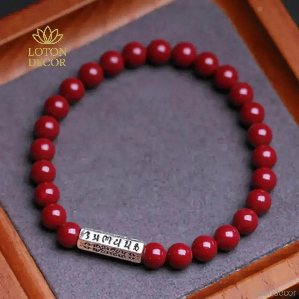 Cinnabar Silver Mantra Bracelet – Stretchy Feng Shui Luck Charm - Loton Decor