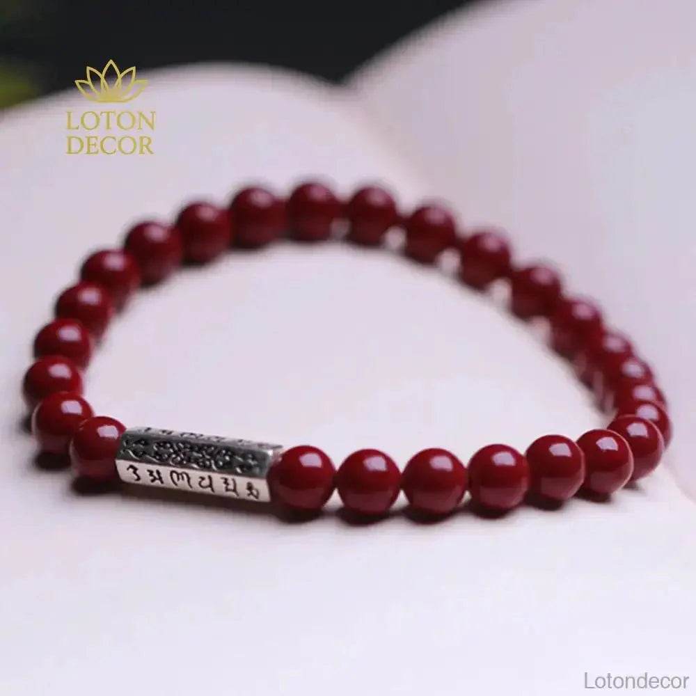 Cinnabar Silver Mantra Bracelet – Stretchy Feng Shui Luck Charm - Loton Decor