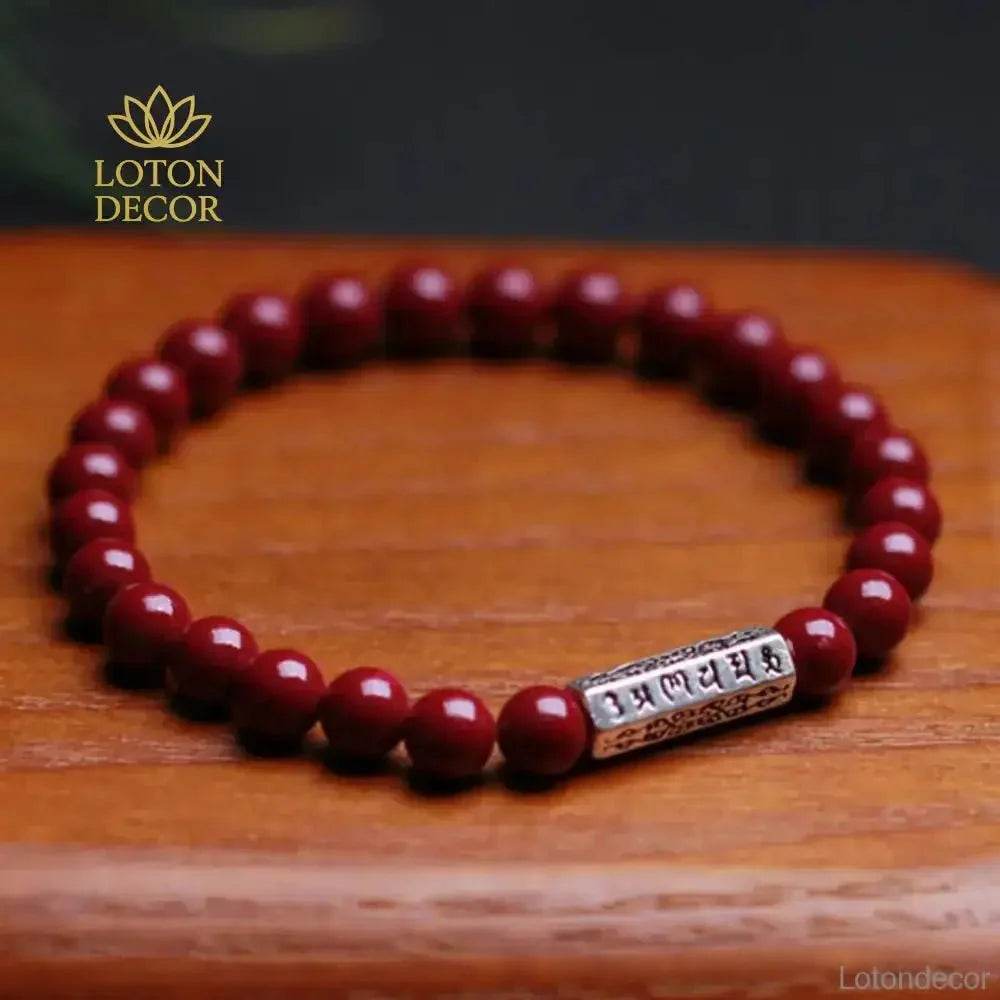 Cinnabar Silver Mantra Bracelet – Stretchy Feng Shui Luck Charm - Loton Decor