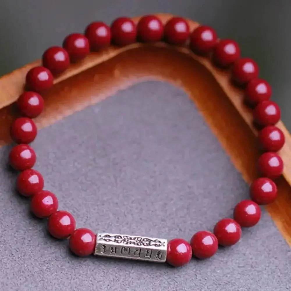 Cinnabar Silver Mantra Bracelet – Stretchy Feng Shui Luck Charm - Loton Decor