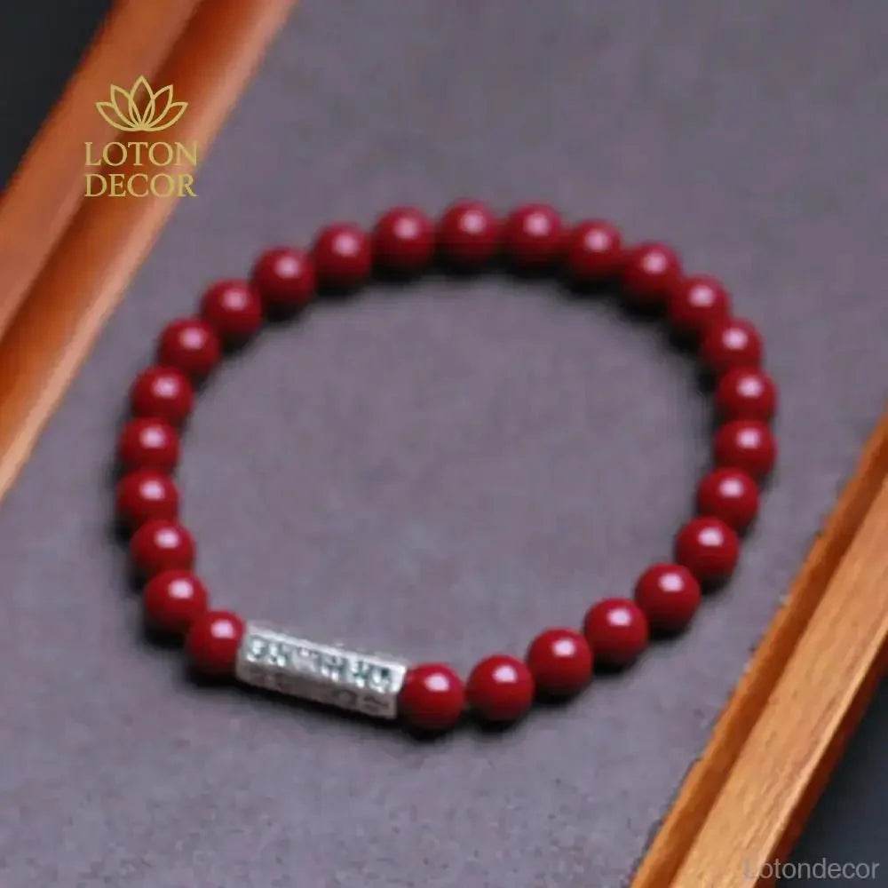 Cinnabar Silver Mantra Bracelet – Stretchy Feng Shui Luck Charm - Loton Decor
