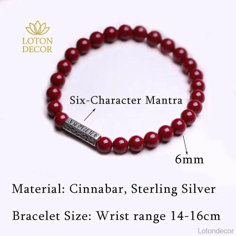 Cinnabar Silver Mantra Bracelet – Stretchy Feng Shui Luck Charm - Loton Decor