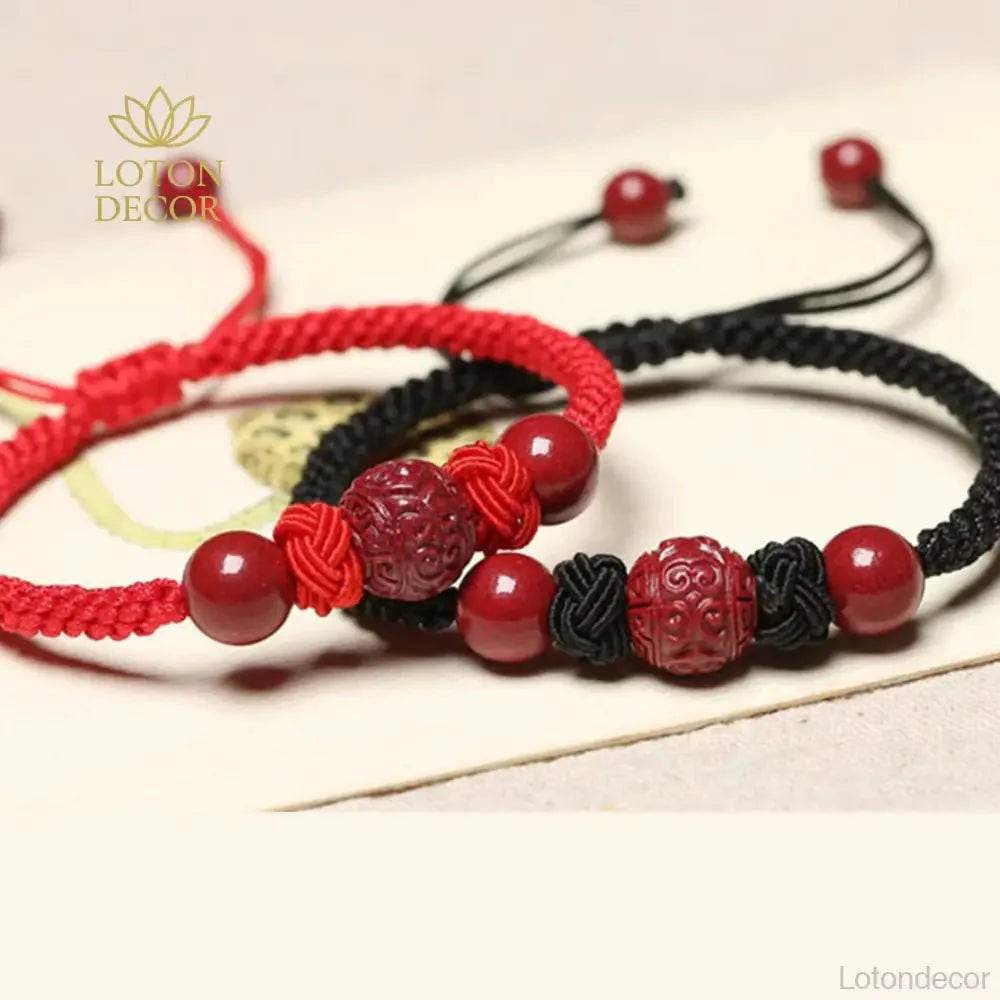 Cinnabar Wealth Bangle – Adjustable Pineapple Knot Prosperity Charm - Loton Decor