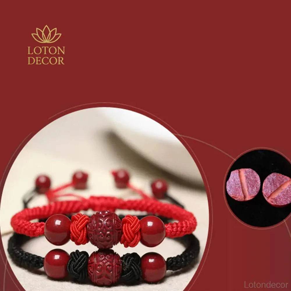 Cinnabar Wealth Bangle – Adjustable Pineapple Knot Prosperity Charm - Loton Decor