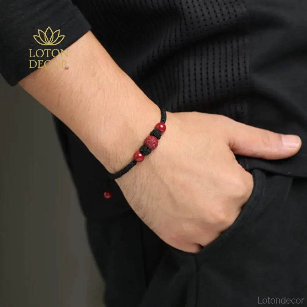 Cinnabar Wealth Bangle – Adjustable Pineapple Knot Prosperity Charm - Loton Decor