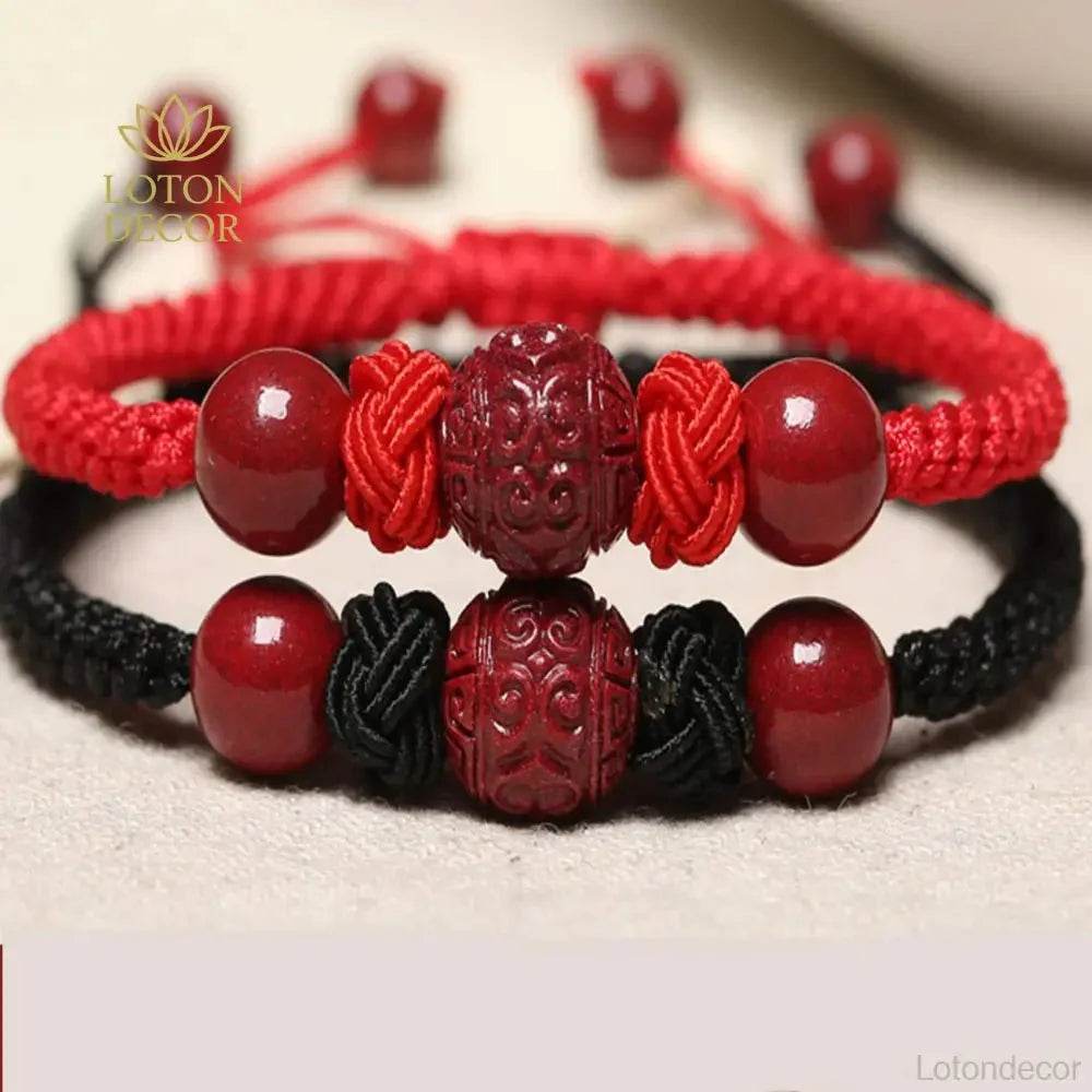 Cinnabar Wealth Bangle – Adjustable Pineapple Knot Prosperity Charm - Loton Decor