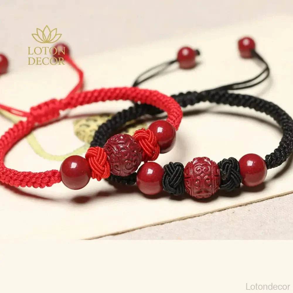 Cinnabar Wealth Bangle – Adjustable Pineapple Knot Prosperity Charm - Loton Decor