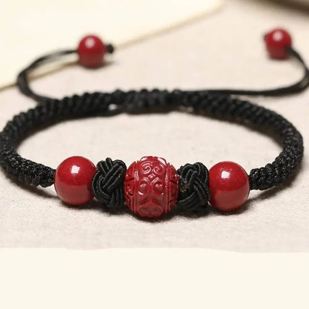 Cinnabar Wealth Bangle – Adjustable Pineapple Knot Prosperity Charm - Loton Decor