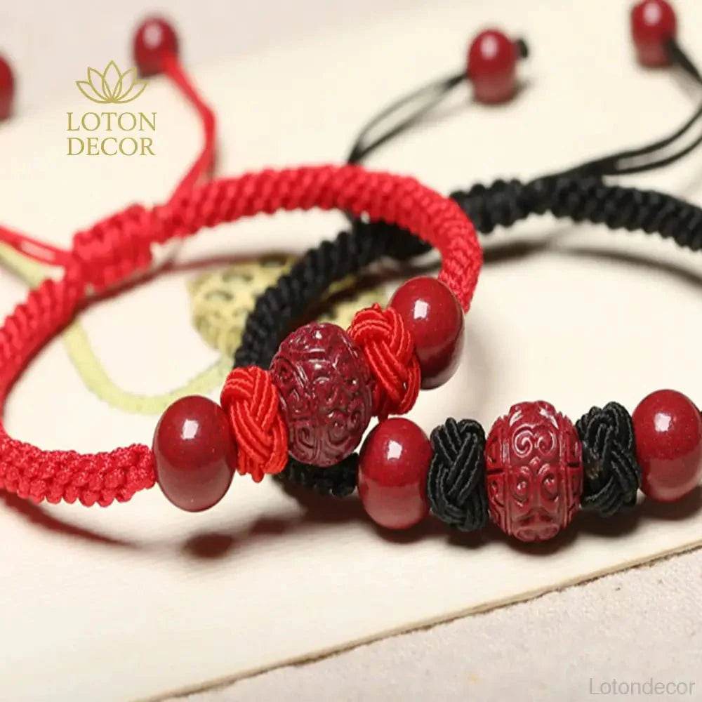 Cinnabar Wealth Bangle – Adjustable Pineapple Knot Prosperity Charm - Loton Decor