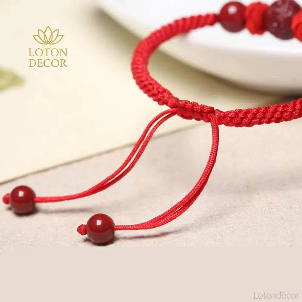 Cinnabar Wealth Bangle – Adjustable Pineapple Knot Prosperity Charm - Loton Decor