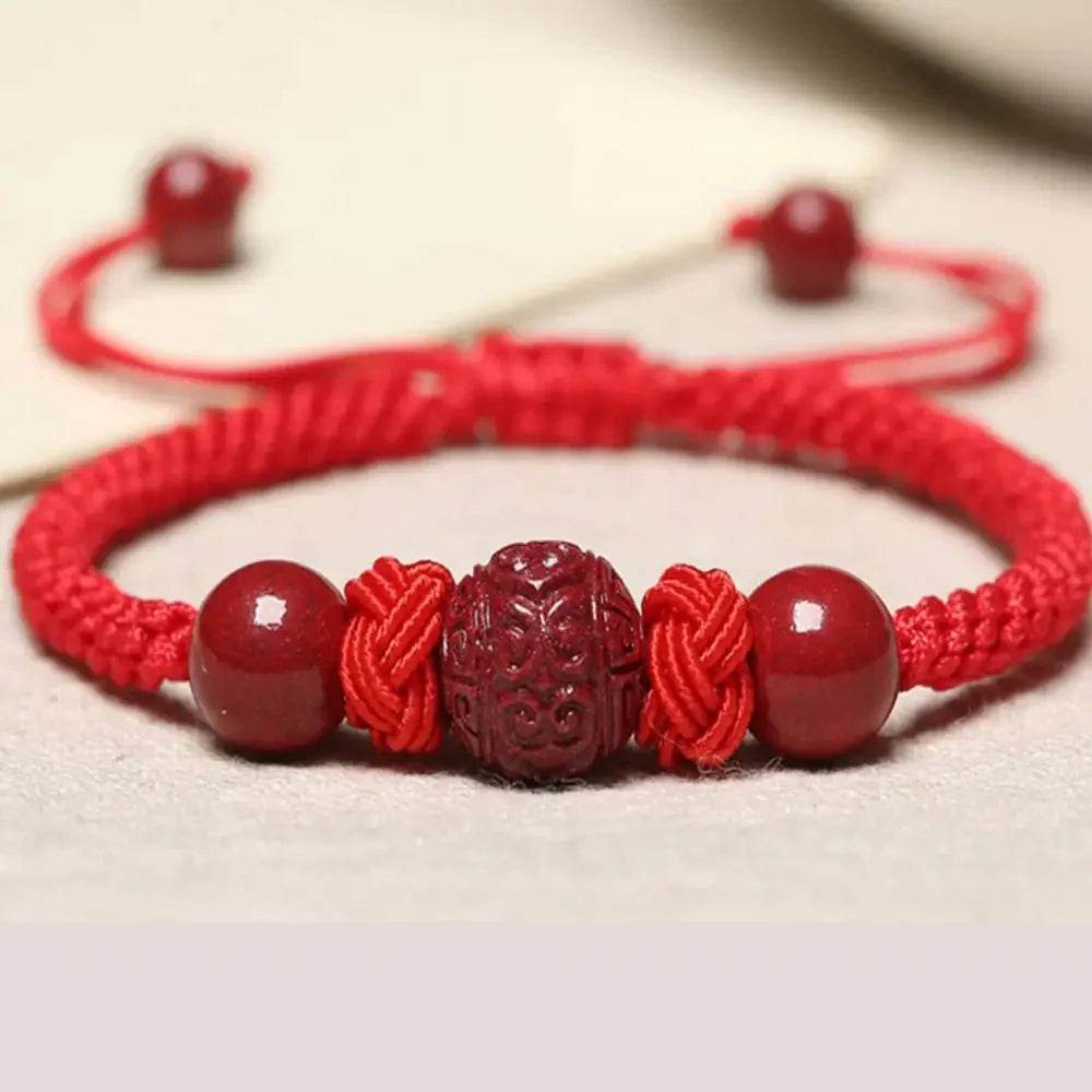 Cinnabar Wealth Bangle – Adjustable Pineapple Knot Prosperity Charm - Loton Decor