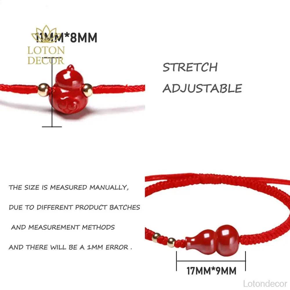 Cinnabar Wu Lou Bracelet – Red String Wealth Talisman - Loton Decor