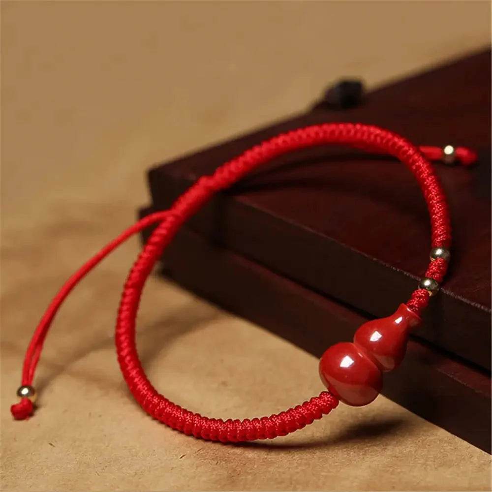 Cinnabar Wu Lou Bracelet – Red String Wealth Talisman - Loton Decor
