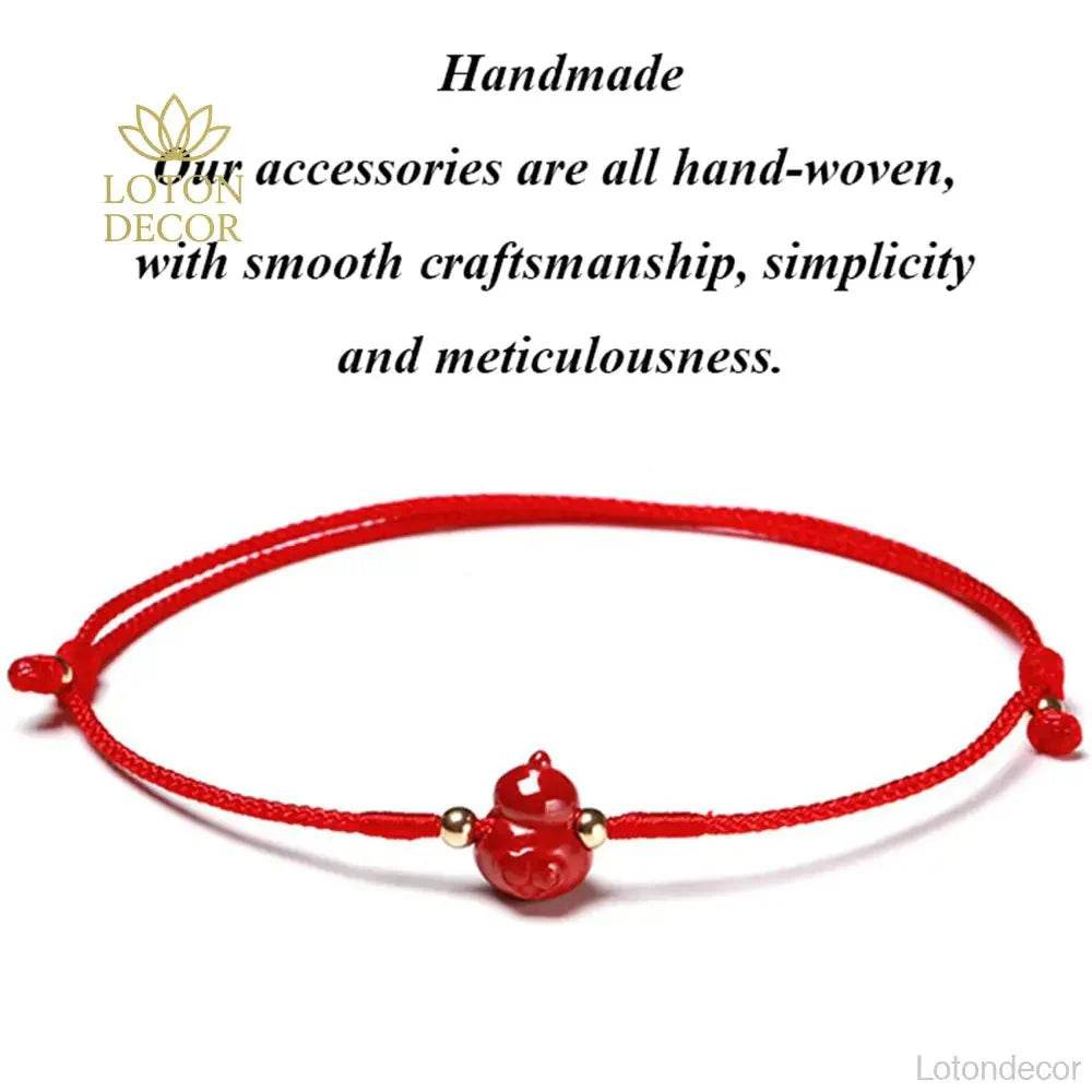 Cinnabar Wu Lou Bracelet – Red String Wealth Talisman - Loton Decor