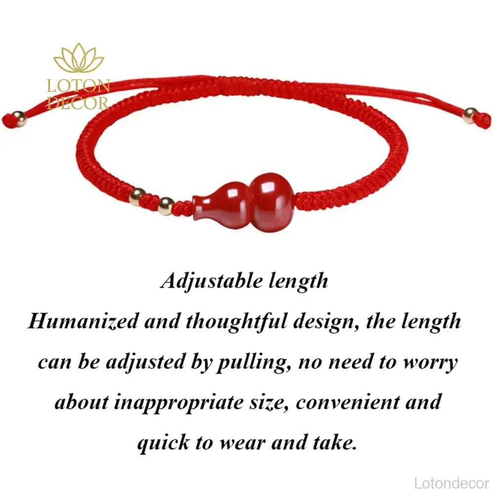 Cinnabar Wu Lou Bracelet – Red String Wealth Talisman - Loton Decor