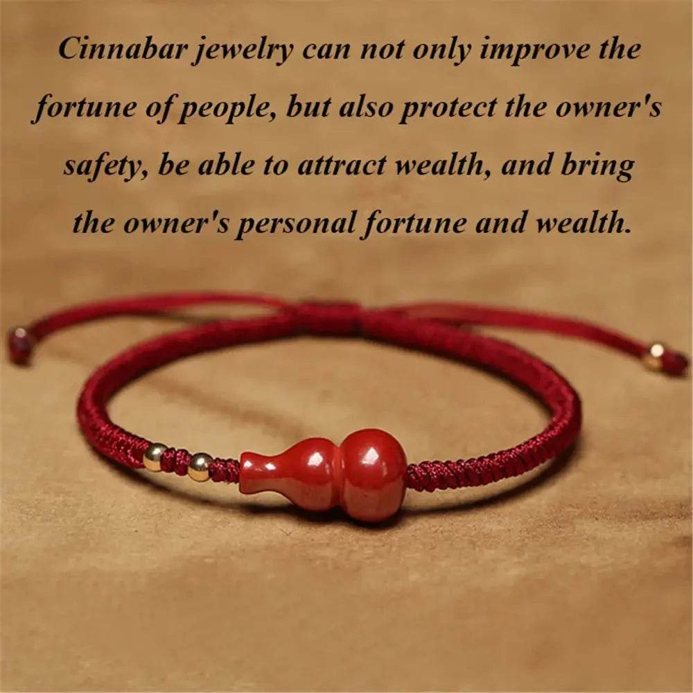Cinnabar Wu Lou Bracelet – Red String Wealth Talisman - Loton Decor