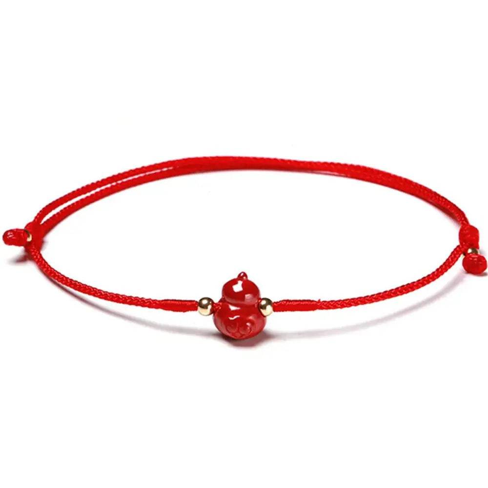 Cinnabar Wu Lou Bracelet – Red String Wealth Talisman - Loton Decor