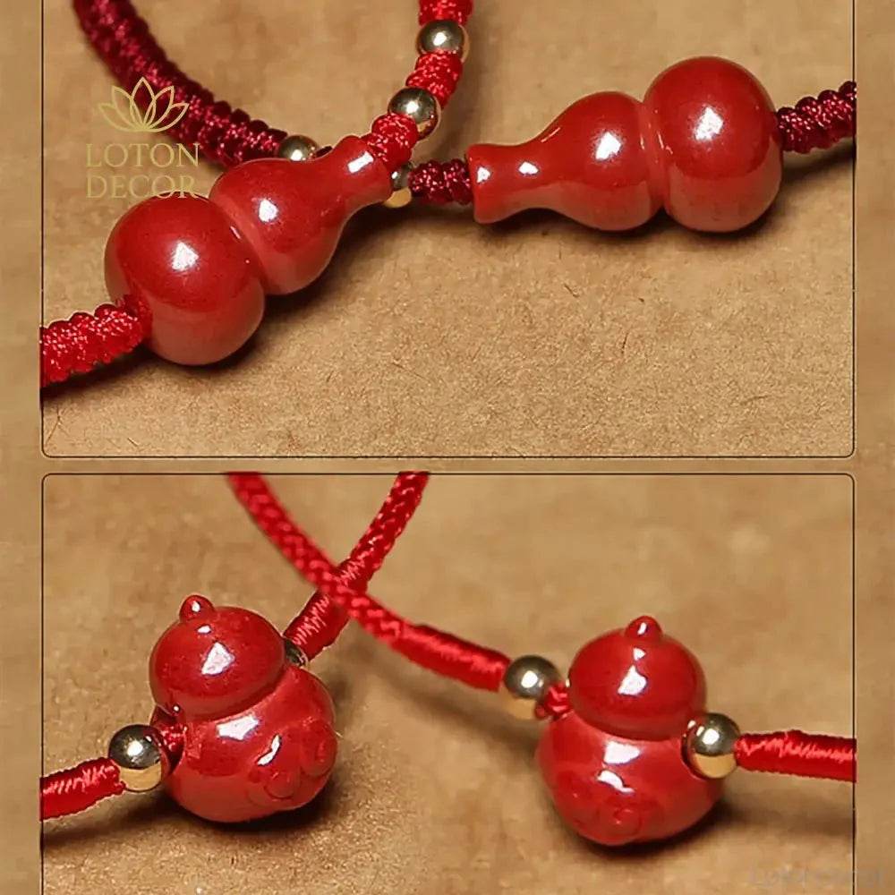Cinnabar Wu Lou Bracelet – Red Wealth Luck Protection Charm - Loton Decor