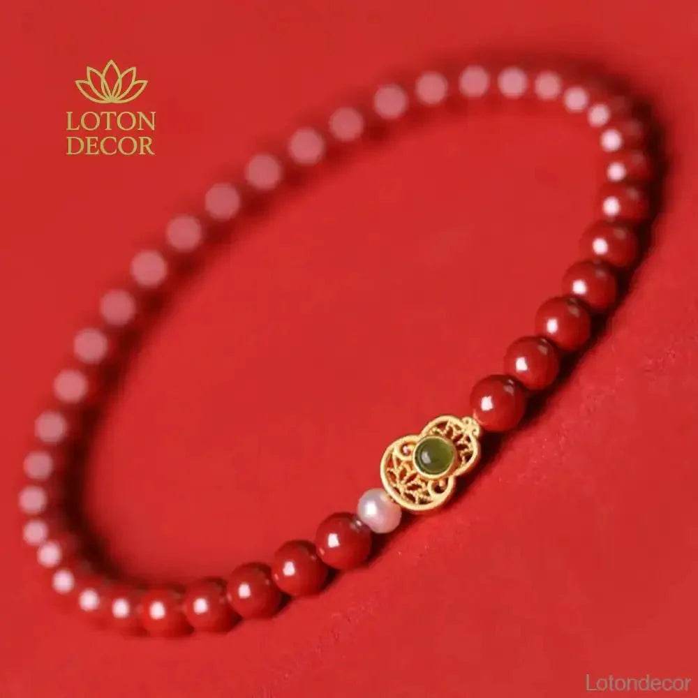 Cinnabar Wu Lou Jade Bracelet – Feng Shui Good Luck Charm - Loton Decor