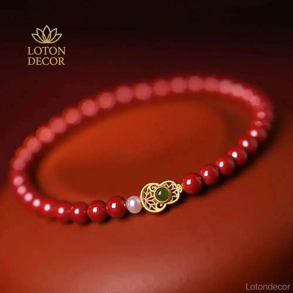 Cinnabar Wu Lou Jade Bracelet – Feng Shui Good Luck Charm - Loton Decor
