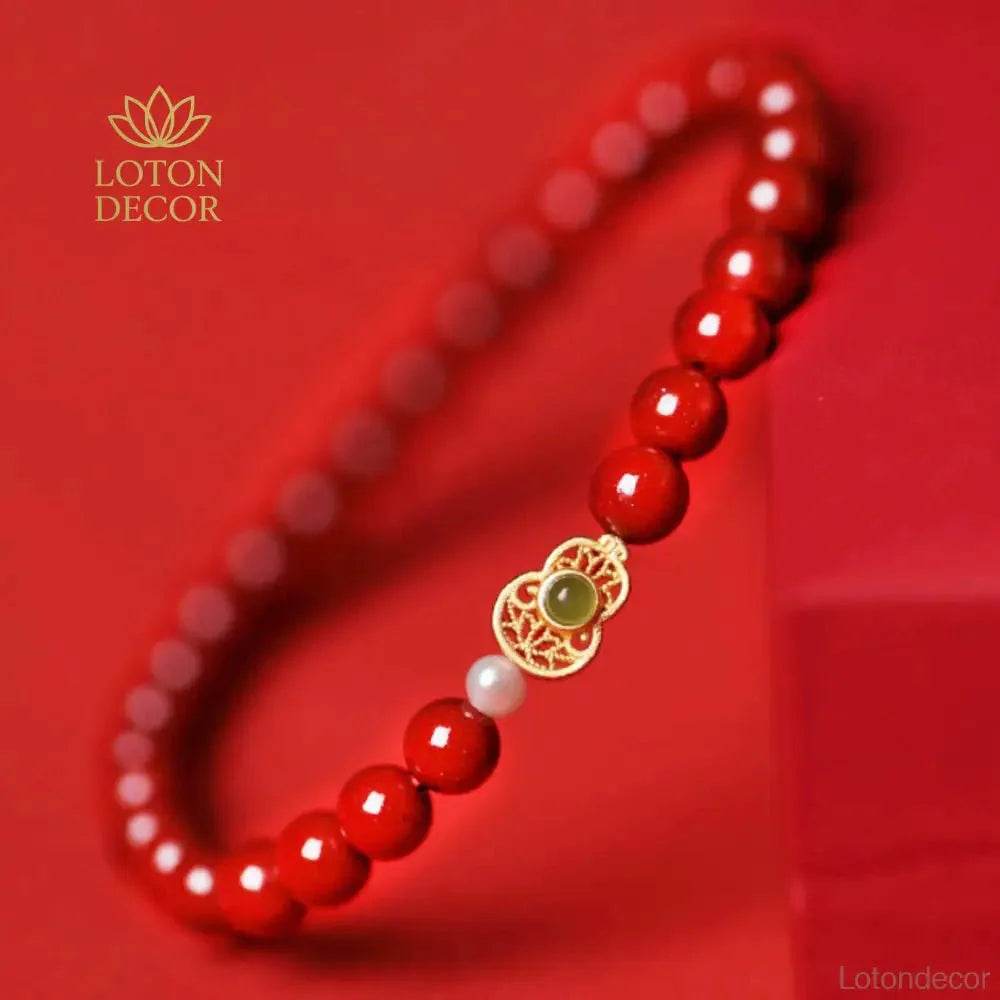 Cinnabar Wu Lou Jade Bracelet – Feng Shui Good Luck Charm - Loton Decor